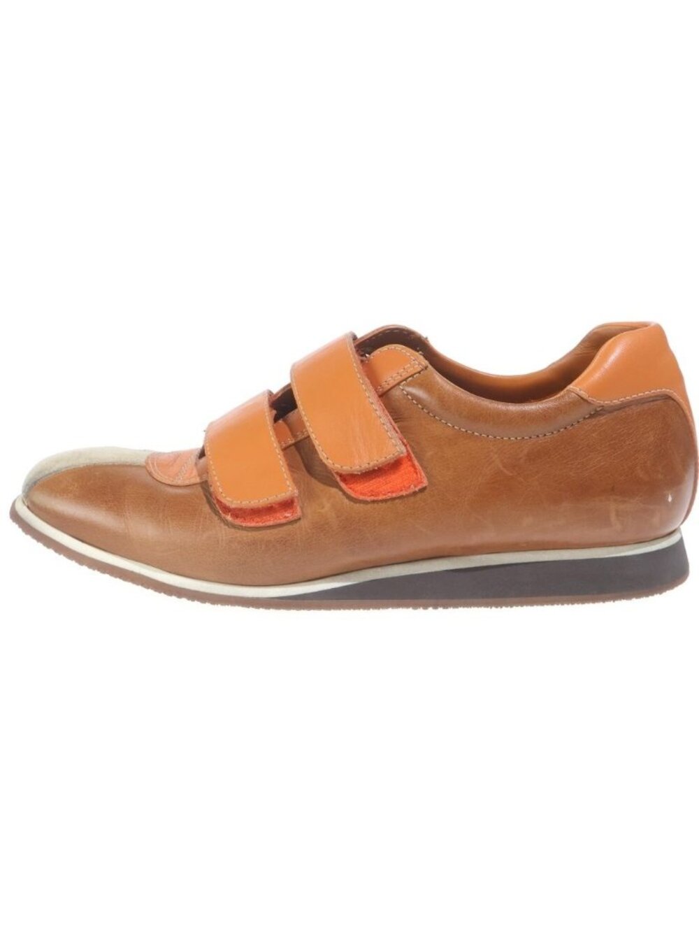 Miu Miu Archive Velcro Tape Leather Low-Cut Sneakers Beige Brown Orange 6